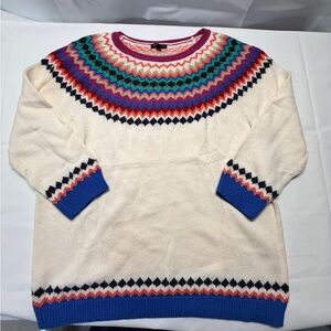 Talbots Cream Crewneck Sweater with Multicolor Fair Isle Yoke